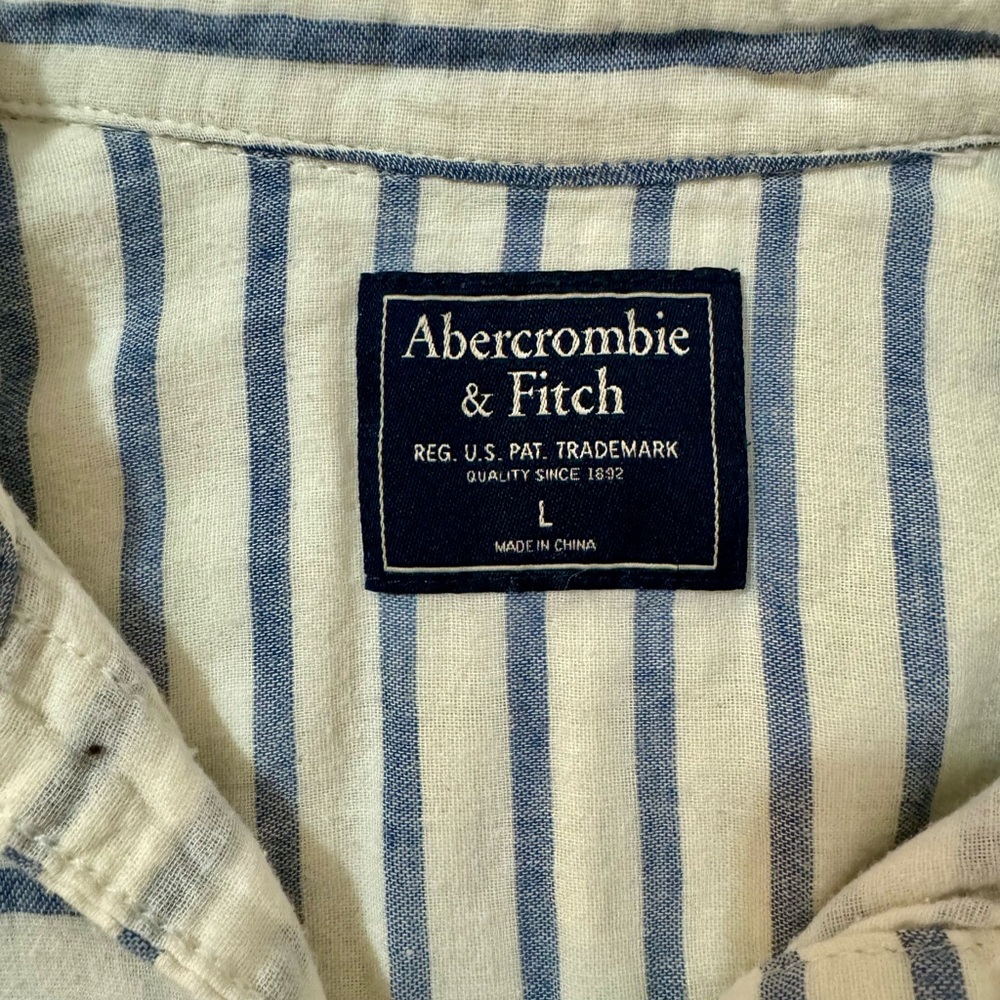 Abercrombie & Fitch Blue and White Striped Button Down Shirt, Large - Picture 2 of 6